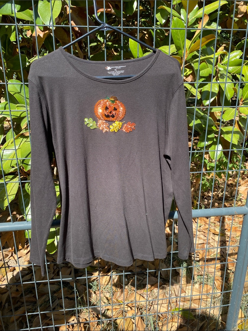 Designers Originals Studio Sequined Pumpkin Long Sleeve Top XLarge